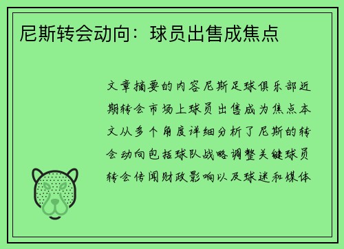 尼斯转会动向：球员出售成焦点